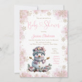 Pink Gold Snowflake Snowman Baby shower Kaart (Voorkant)