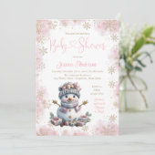 Pink Gold Snowflake Snowman Baby shower Kaart (Staand voorkant)