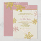 Pink Gold Snowflake Winter Kerstfeestdag Kaart (Voorkant / Achterkant)