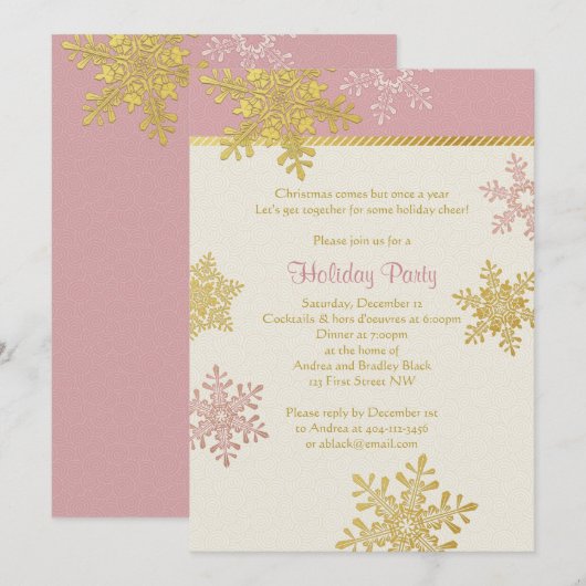 Pink Gold Snowflake Winter Kerstfeestdag Kaart (Voorkant / Achterkant)