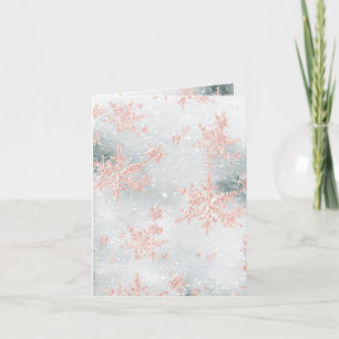Pink Gold Snowflakes Snowy Winter Ice Holiday Kaar Feestdagen Kaart