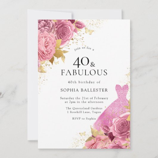 Pink Gold Sparkle Dress Rozen 40e verjaardag Kaart (Voorkant)