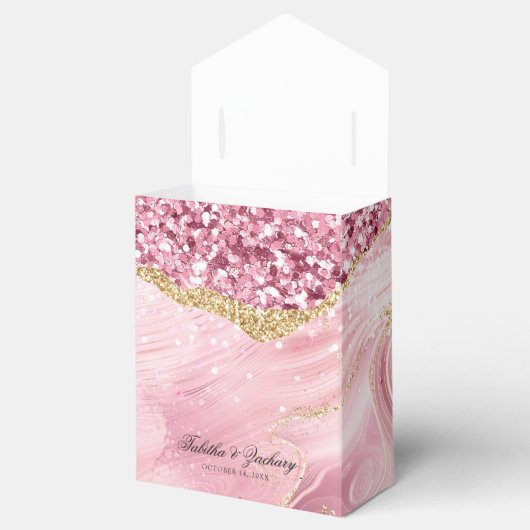 Pink Gold Sparkle Glitter Marble Wedding Bedankdoosjes (Geopend)