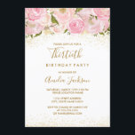 Pink Gold Sparkle Roos 30e verjaardag Kaart<br><div class="desc">Meer elegante florale uitnodigingen in de Little Bayleigh Store! We hebben afbeeldingen gebruikt van www.createthecut.com</div>