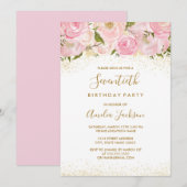 Pink Gold Sparkle Roos 70e verjaardag Kaart (Voorkant / Achterkant)