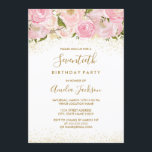 Pink Gold Sparkle Roos 70e verjaardag Kaart<br><div class="desc">Meer elegante florale uitnodigingen in de Little Bayleigh Store! We hebben afbeeldingen gebruikt van www.createthecut.com</div>