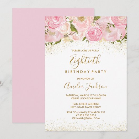 Pink Gold Sparkle Roos 80e verjaardag Kaart (Voorkant / Achterkant)
