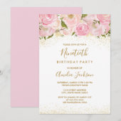 Pink Gold Sparkle Roos 90e verjaardag Kaart (Voorkant / Achterkant)