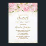 Pink Gold Sparkle Roos 90e verjaardag Kaart<br><div class="desc">Meer elegante florale uitnodigingen in de Little Bayleigh Store! We hebben afbeeldingen gebruikt van www.createthecut.com</div>