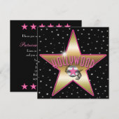 Pink & Gold Star Hollywood Sparkle Uitnodiging (Voorkant / Achterkant)