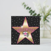 Pink & Gold Star Hollywood Sparkle Uitnodiging (Staand voorkant)