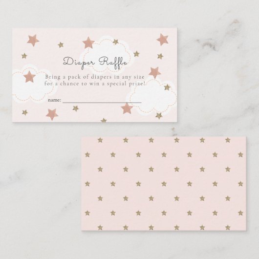 Pink Gold Stars & Clouds Luier Raffle Ticket Informatiekaartje (Voorkant / Achterkant)