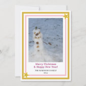 Pink Gold Stars Little Snowman INSERT PHOTO Feestdagenkaart (Voorkant)