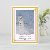 Pink Gold Stars Little Snowman INSERT PHOTO Feestdagenkaart (Staand voorkant)