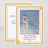 Pink Gold Stars Little Snowman INSERT PHOTO Feestdagenkaart (Voorkant / Achterkant)