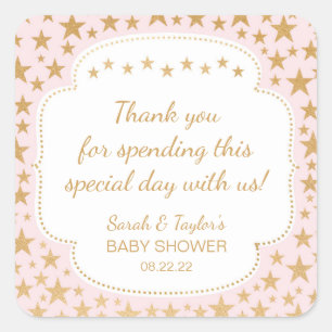 Pink Gold Stars Meisje Baby shower gunsttas sticke Vierkante Sticker