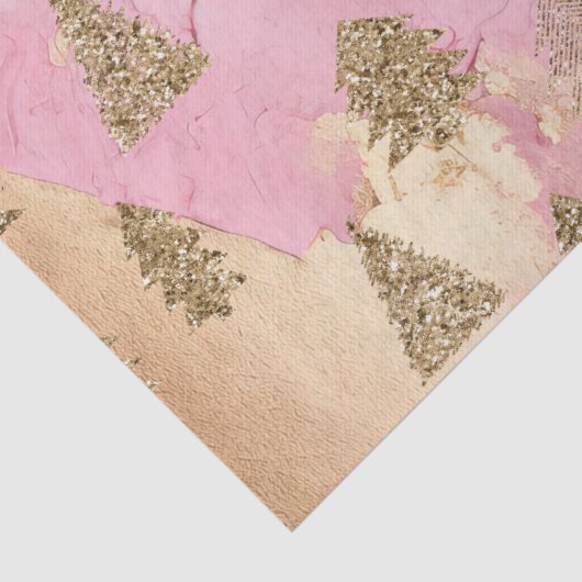 Pink Gold Streaks Glitter Glam Kerstbomen Tissuepapier (Detail)