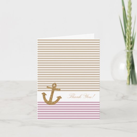 Pink Gold Stripes Glitter Anker Bedankt (Voorkant)