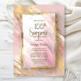 Pink Gold Surprise 100th Birthday Party Kaart