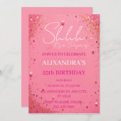 Pink Gold Surprise verjaardagsuitnodiging, bewerkb Kaart (Voorkant / Achterkant)