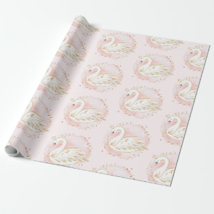 Pink Gold Swan Princess Baby shower Birthday Party Cadeaupapier