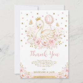 Pink Gold Swan Princess Balloon Girl Baby shower Bedankkaart