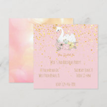 Pink & Gold Swan Princess Girls Birthday party Inv