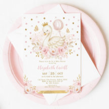 Pink Gold Swan Princess met ballonvaardig Baby sho