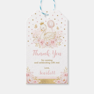 Pink & Gold Swan Princess met ballonvaardige verja Cadeaulabel