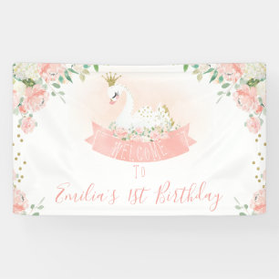 Pink Gold Swan Princess Welcome Birthday Banner