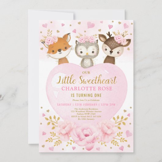 Pink Gold SweeLieverd Woodland Anithday Kaart (Voorkant)
