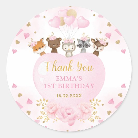 Pink Gold SweeLieverd Woodland Valentijnse Birthda Ronde Sticker (Voorkant)