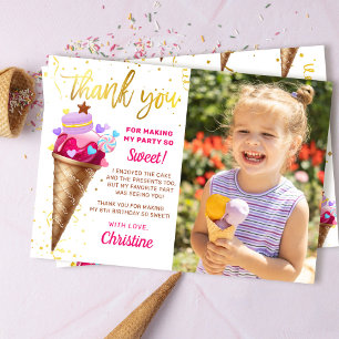 Pink Gold Sweet Ice Cream Birthday Foto Bedankkaart