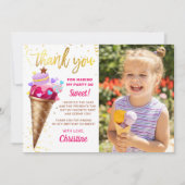 Pink Gold Sweet Ice Cream Birthday Foto Bedankkaart (Voorkant)