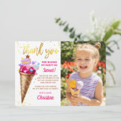 Pink Gold Sweet Ice Cream Birthday Foto Bedankkaart (Staand voorkant)