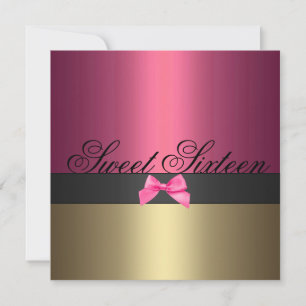 Pink & Gold Sweet Sixteen Bow Verjaardag Uitnodigi Kaart