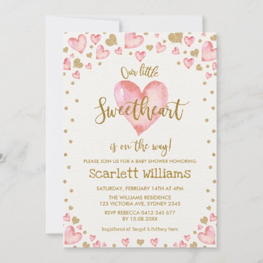 Pink Gold Sweetheart Baby shower Invitation Hearts Kaart (Voorkant)