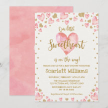 Pink Gold Sweetheart Baby shower Invitation Hearts