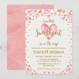 Pink Gold Sweetheart Baby shower Invitation Hearts Kaart