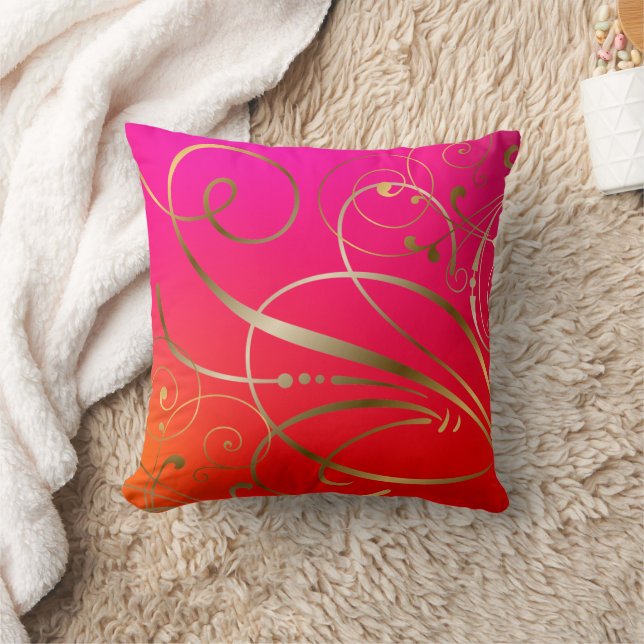 Pink Gold Swirls Flourish Kussen (Deken)