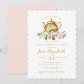 Pink Gold Tea Party Een Baby is het brouwen van Ba Kaart (Voorkant / Achterkant)