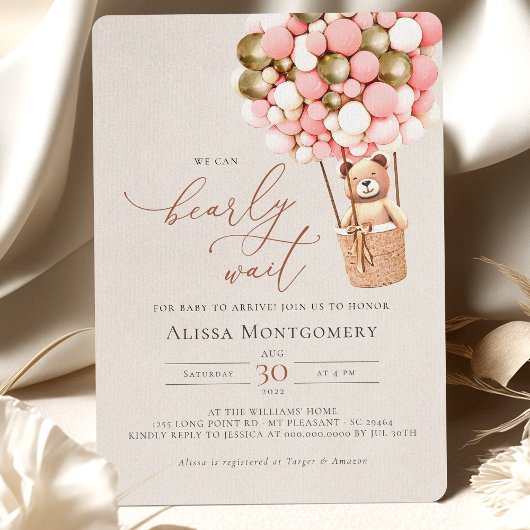 Pink Gold Teddy Bear Balloon Girl Barly Wacht Kaart