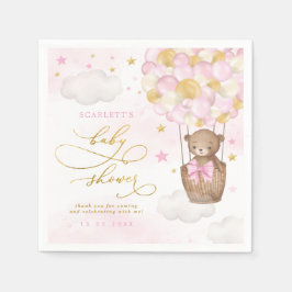 Pink Gold Teddy Bear Hot Air ballon Baby Girl Servet