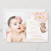 Pink Gold Teddy Bear Hot Air ballon, eerste verjaa Kaart (Voorkant)