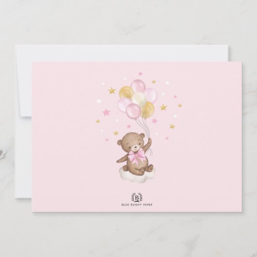 Pink Gold Teddy Bear Hot Air ballon, eerste verjaa Kaart (Achterkant)