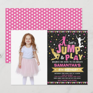 Pink Gold Trampoline Jump Birthday Party Kaart