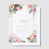 Pink Gold Tropical Beach Destination Wedding Vellum Uitnodigingen (Offset)