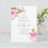 Pink & Gold Tropical Flamingo 21st Birthday Party Kaart (Staand voorkant)