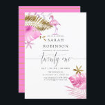 Pink & Gold Tropical Flamingo 21st Birthday Party Kaart<br><div class="desc">Waterverf tropische foliage 21e verjaardagsfeestuitnodiging met handschrift typografie met een roze flamingo en roze en gouden folie bladeren die zijn ontworpen om snel en gemakkelijk aan uw gebeurtenisspecificaties te worden aangepast.</div>