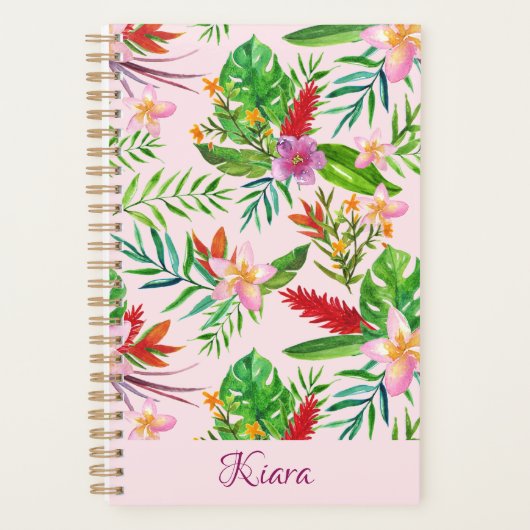 Pink Gold Tropical Florals Monstera Name Planner (Voorkant)